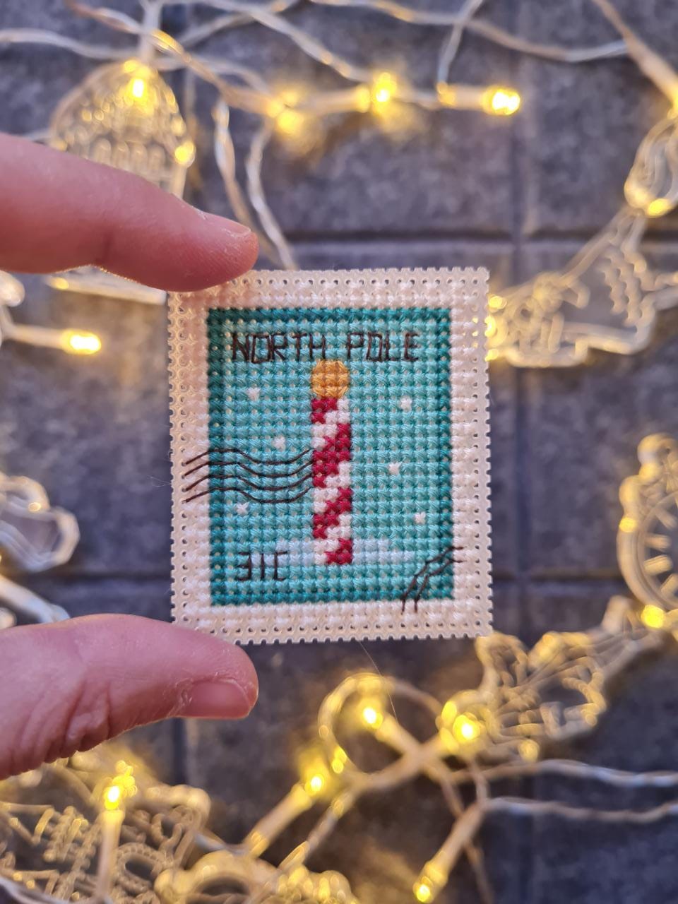 North Pole Sign Postage Stamp - Cross Stitch Pattern