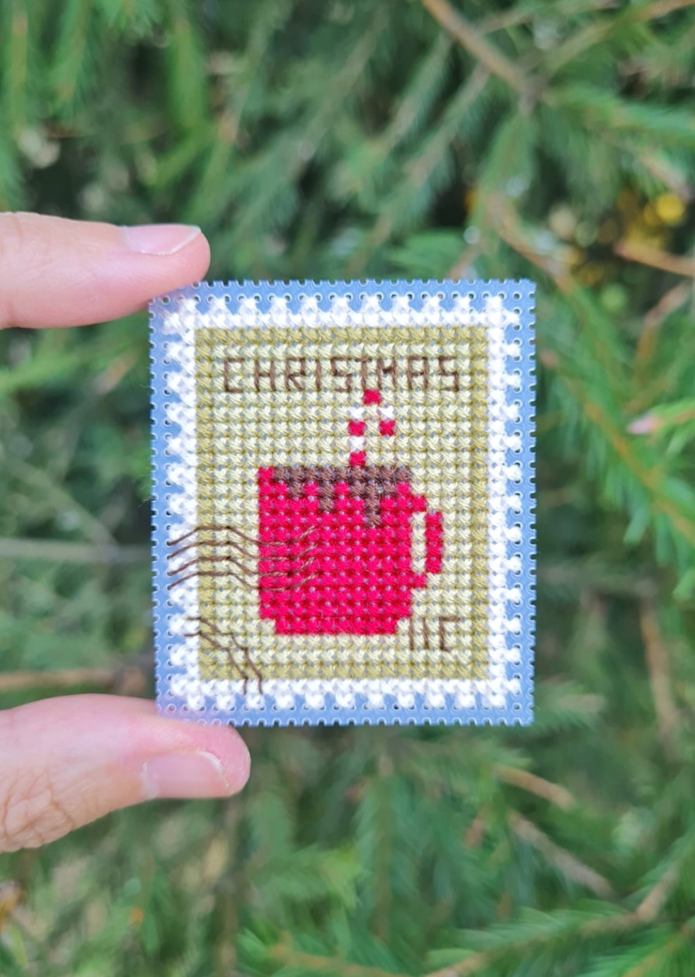 Christmas Mug Postage Stamp - Cross Stitch Pattern