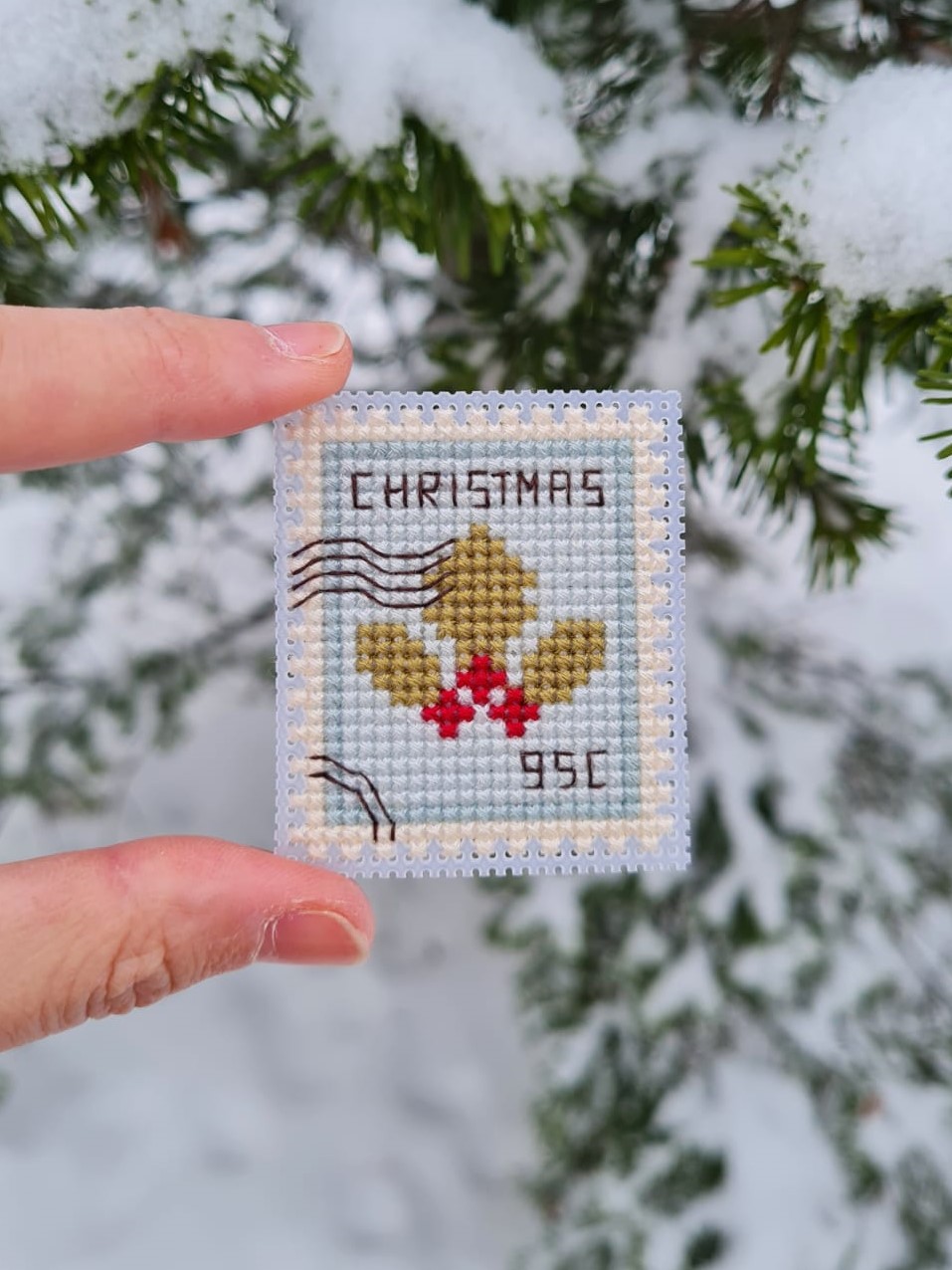 Holly Postage Stamp - Cross Stitch Pattern