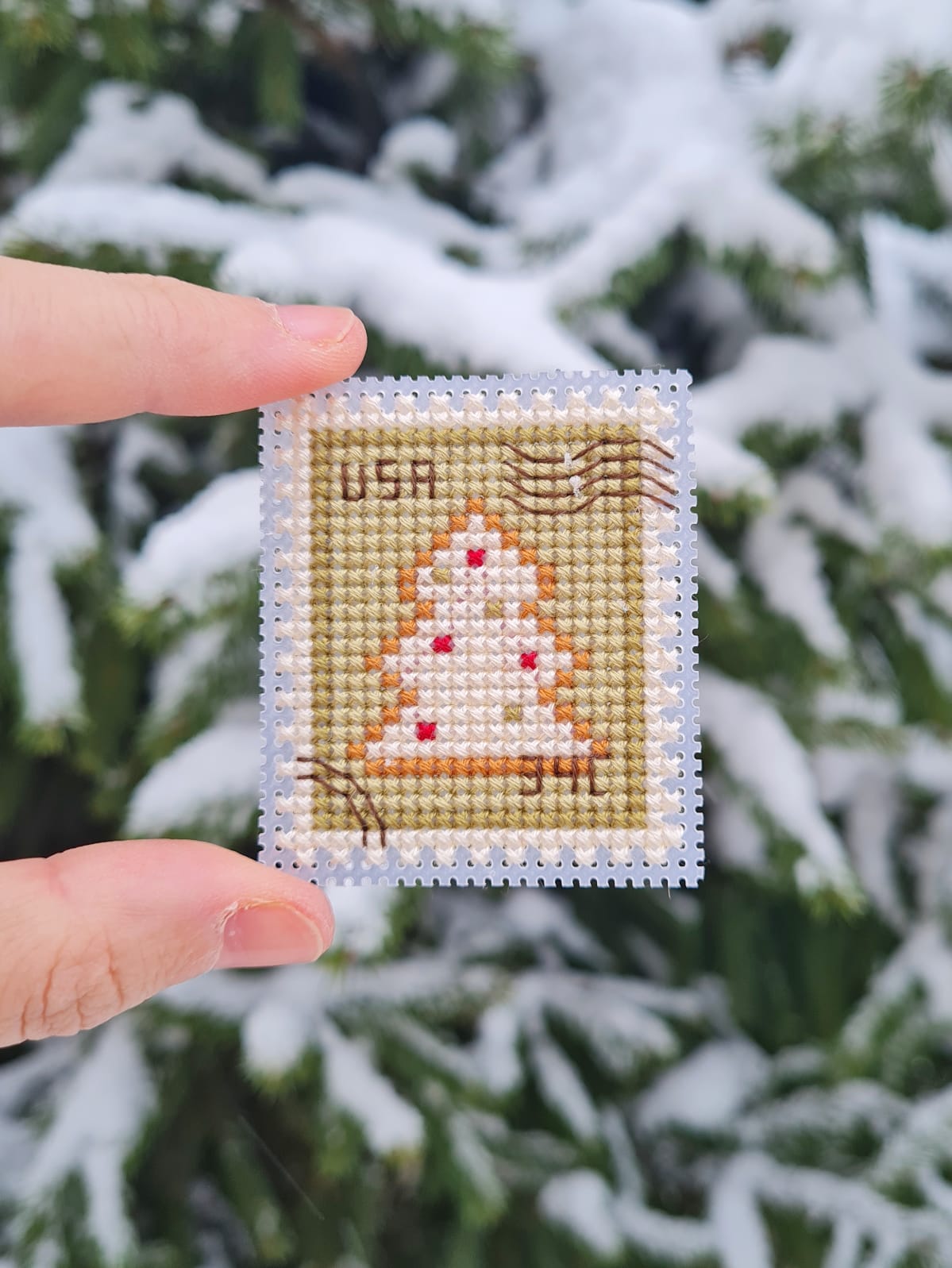 Gingerbread Tree Postage Stamp - Cross Stitch Pattern