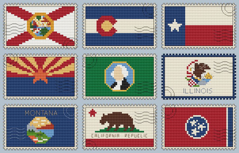 US Postage Stamps - Cross Stitch Pattern