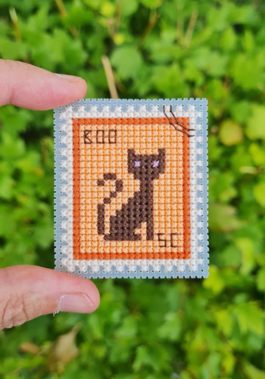 Halloween Cat Postage Stamp - Cross Stitch Pattern