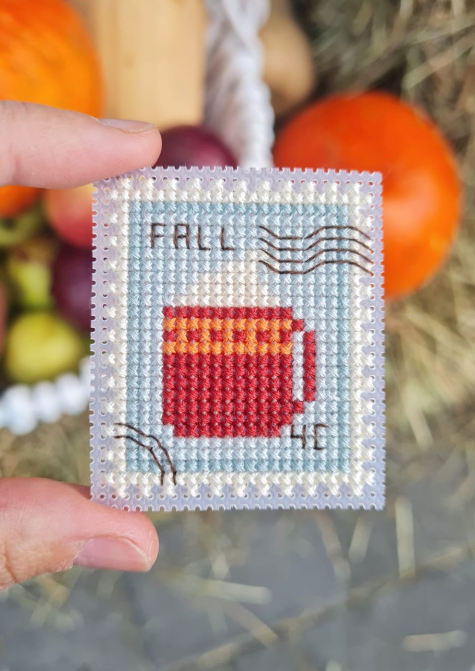 Fall Mug Postage Stamp - Cross Stitch Pattern
