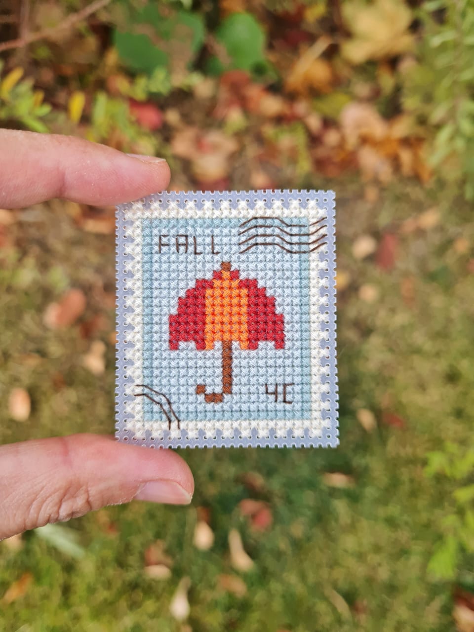 Umbrella Postage Stamp - Cross Stitch Pattern