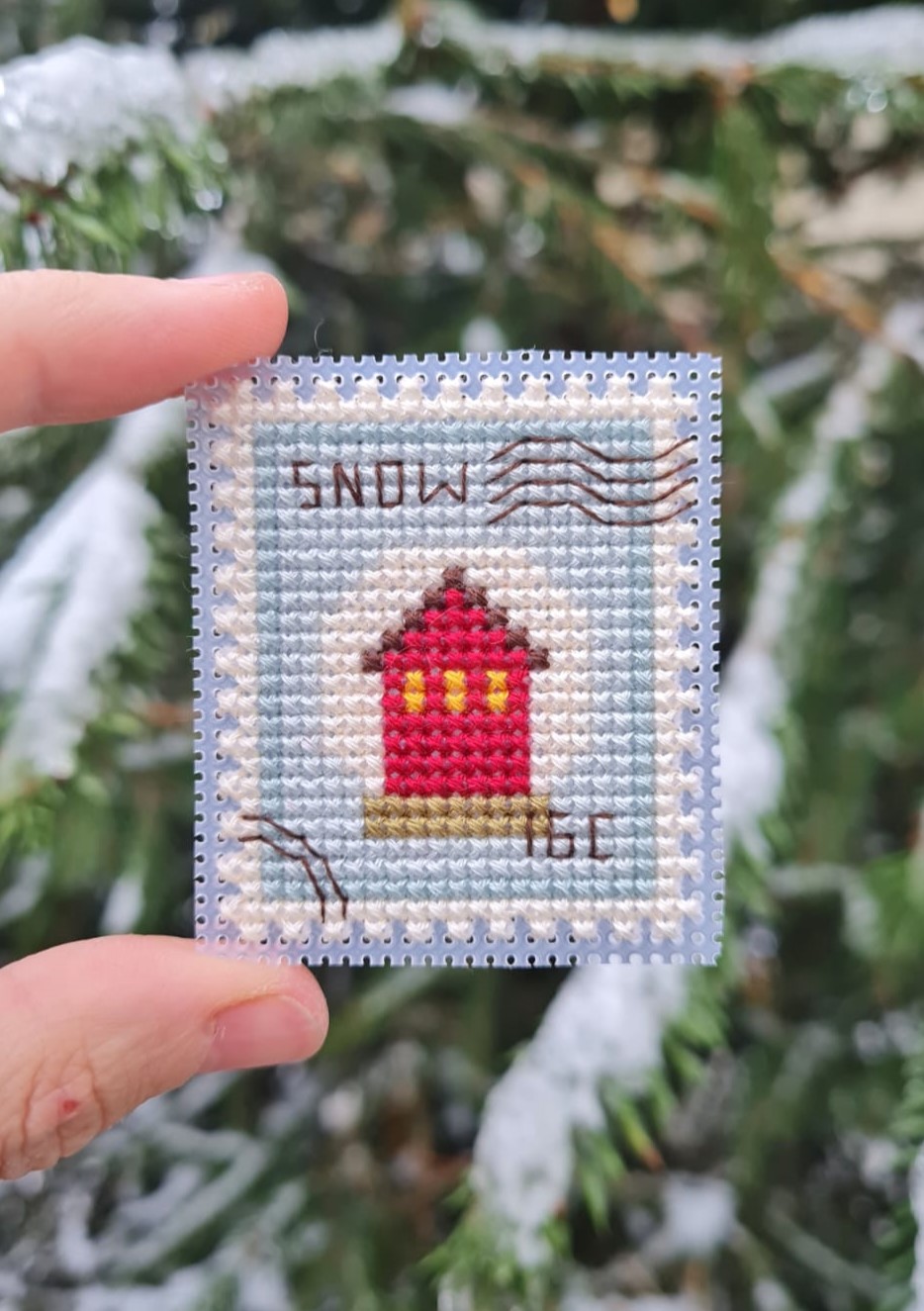 Snow Globe House Postage Stamp - Cross Stitch Pattern