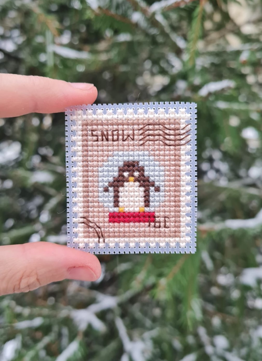 Snow Globe Penguin Postage Stamp - Cross Stitch Pattern