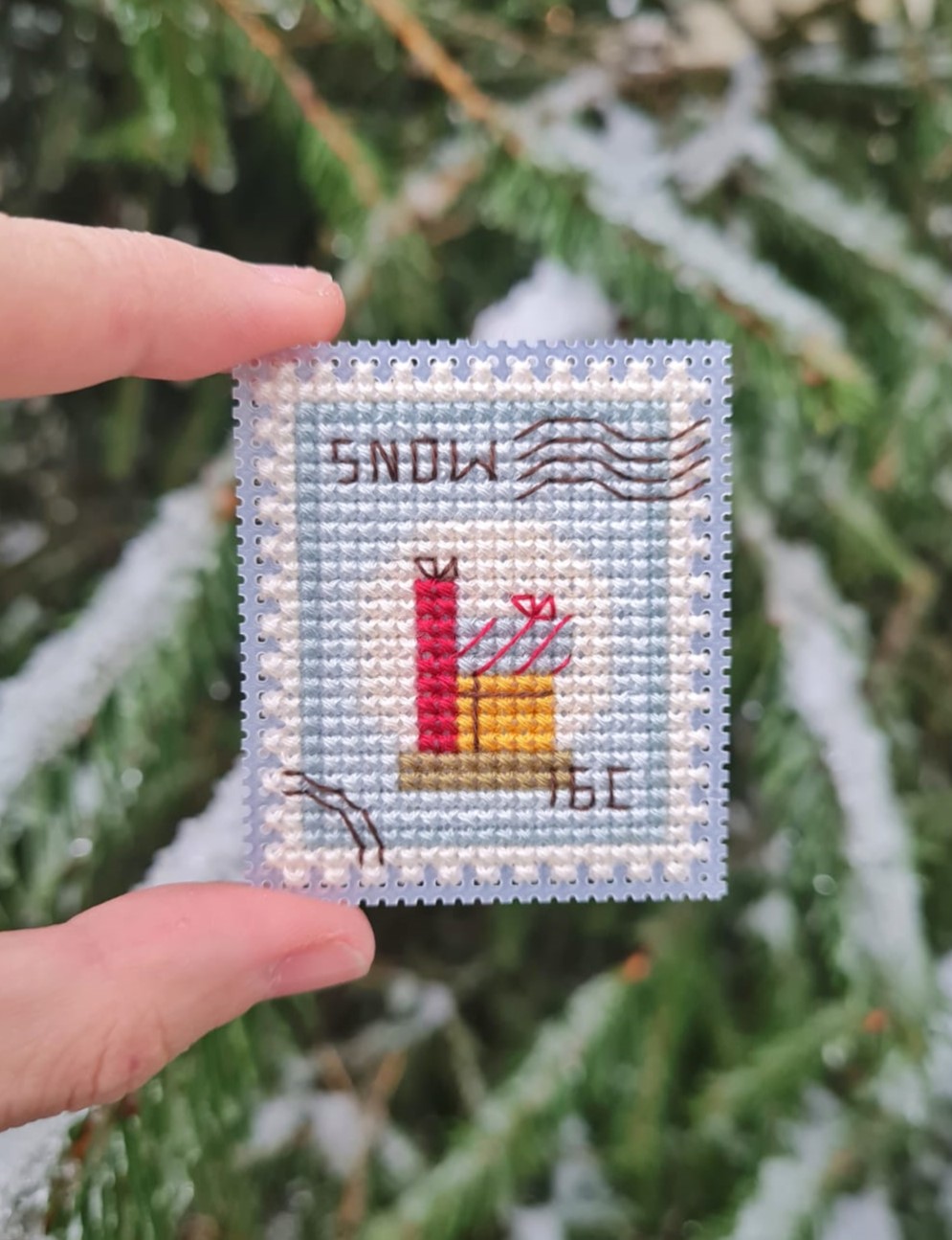 Snow Globe Gifts Postage Stamp - Cross Stitch Pattern