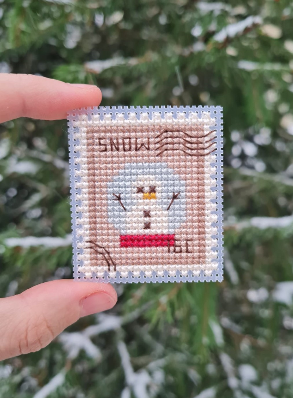 Snow Globe Snowman Postage Stamp - Cross Stitch Pattern