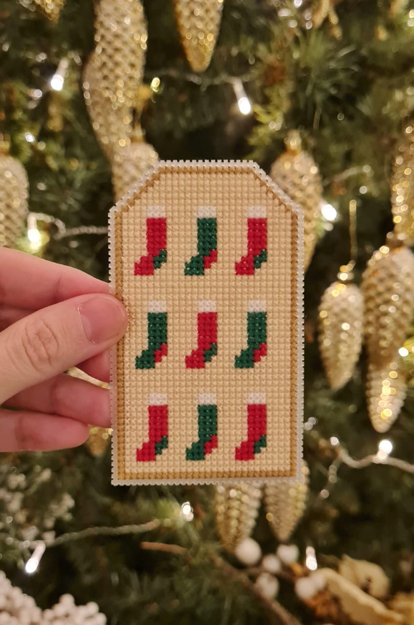Christmas Socks Gift Tag - Cross Stitch Pattern
