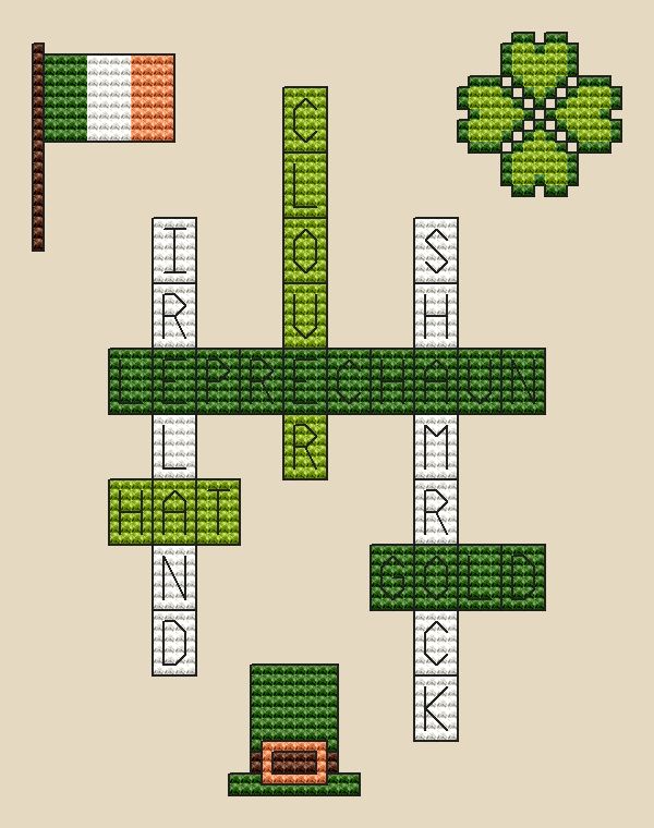 St. Patrick's Day Crossword - Cross Stitch Pattern