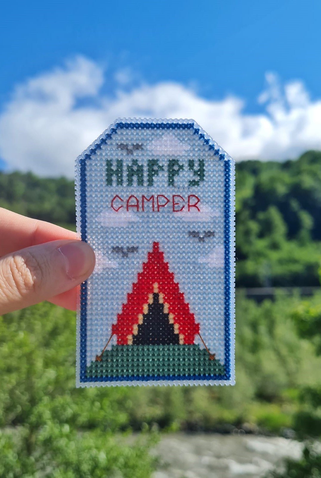 Happy Camper Tag - Cross Stitch Pattern