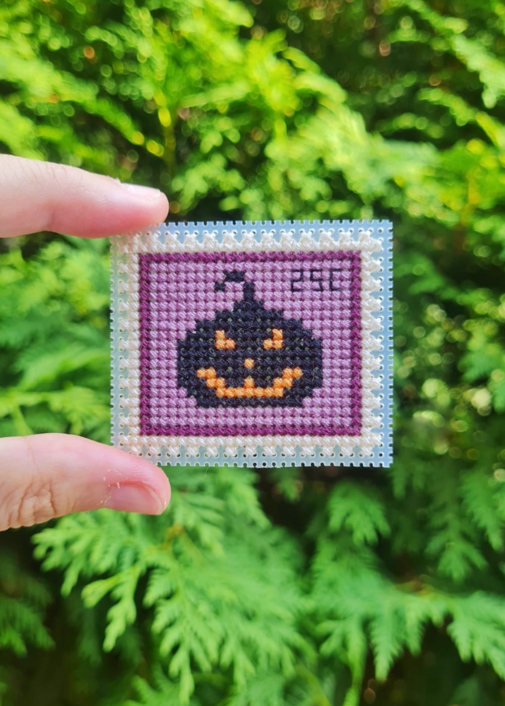 Black Pumpkin Postage Stamp - Halloween Cross Stitch Pattern