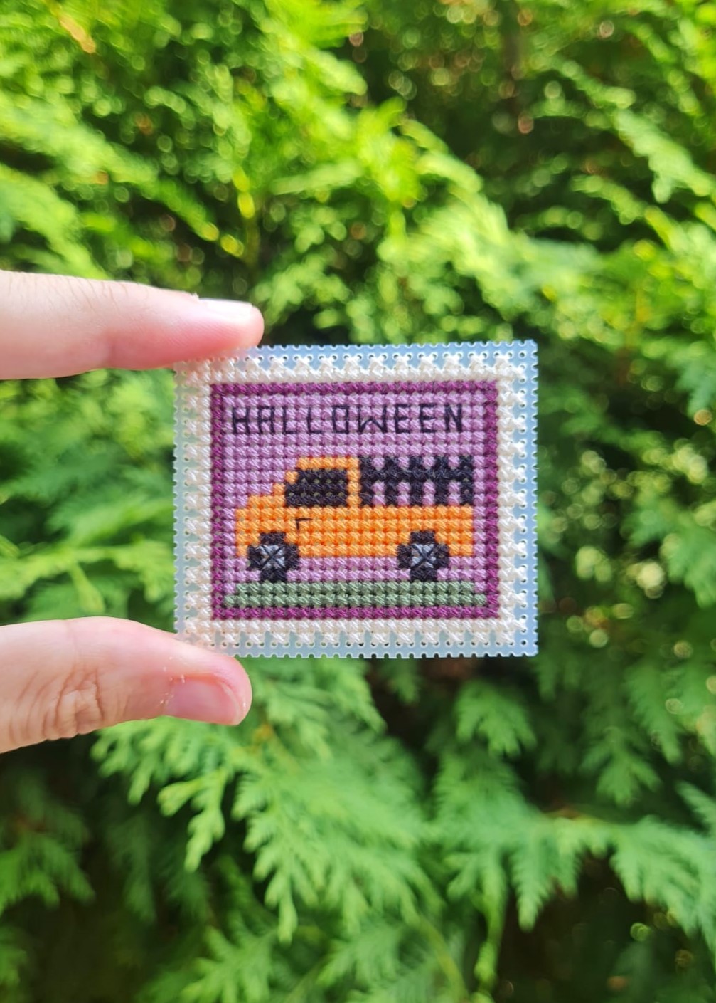 Halloween Truck Postage Stamp - Cross Stitch Pattern