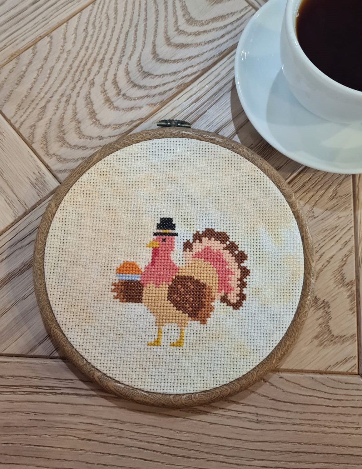 Turkey With Pie - Thanksgiving Cross Stitch Pattern