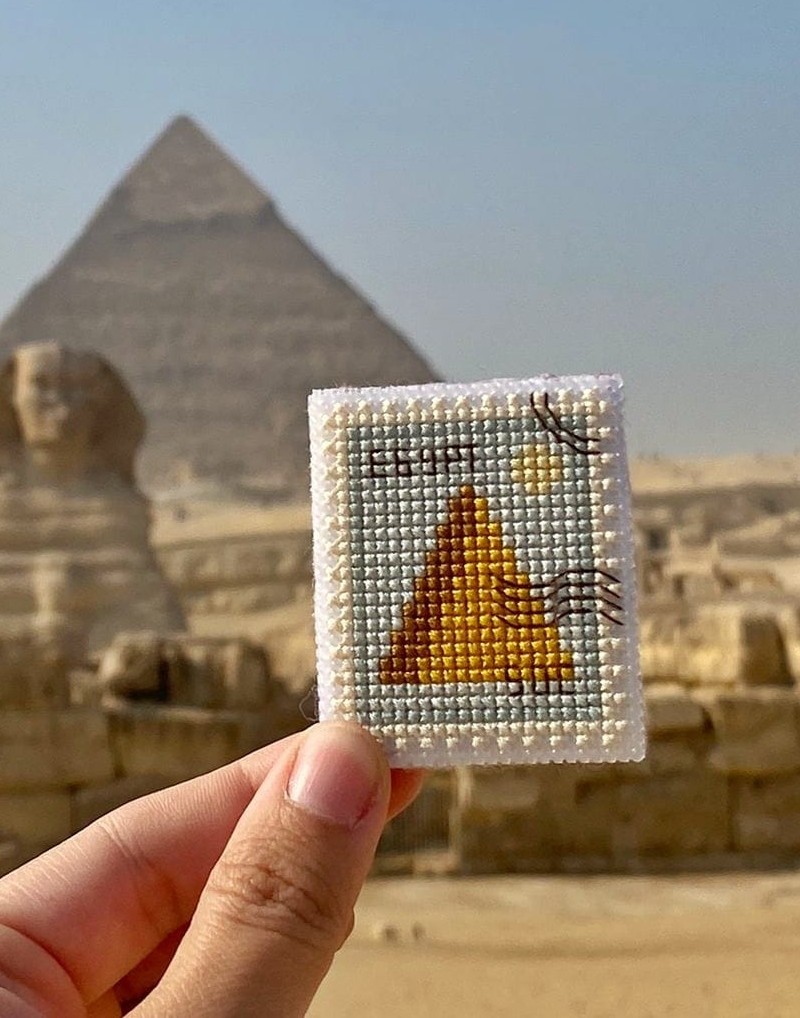 Egypt Pyramid Postage Stamp - Cross Stitch Pattern