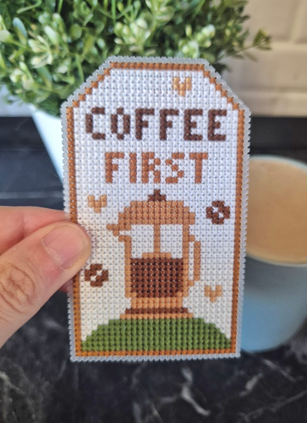 Coffee First Tag - Cross Stitch Pattern