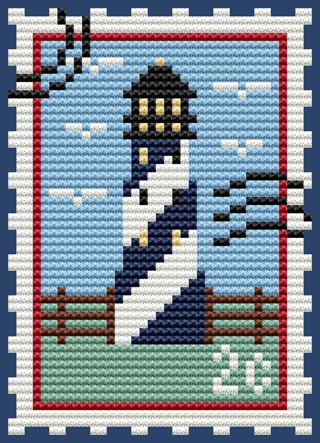 Blue Lighthouse Stamp - Cross Stitch Pattern