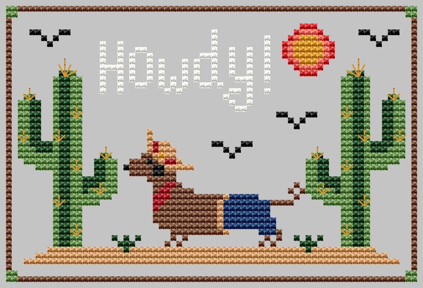Howdy - Cross Stitch Pattern, zoomed in. Select this picture to zoom back out.