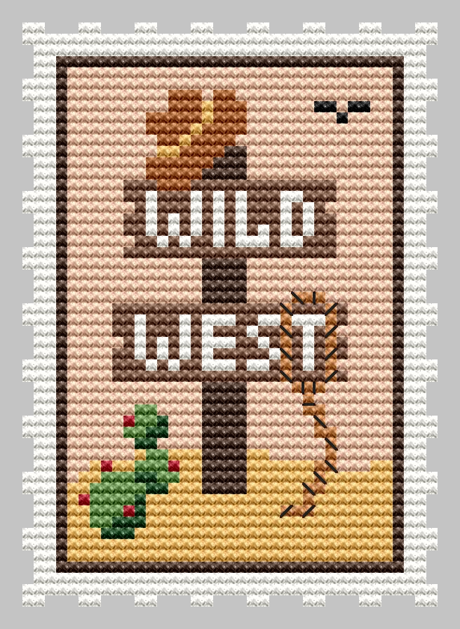 Wild West Stamp - Cross Stitch Pattern, zoomed in. Select this picture to zoom back out.