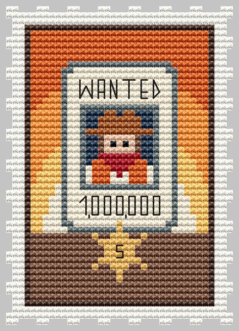 The Most Wanted Bandit - Cross Stitch Pattern, zoomed in. Select this picture to zoom back out.