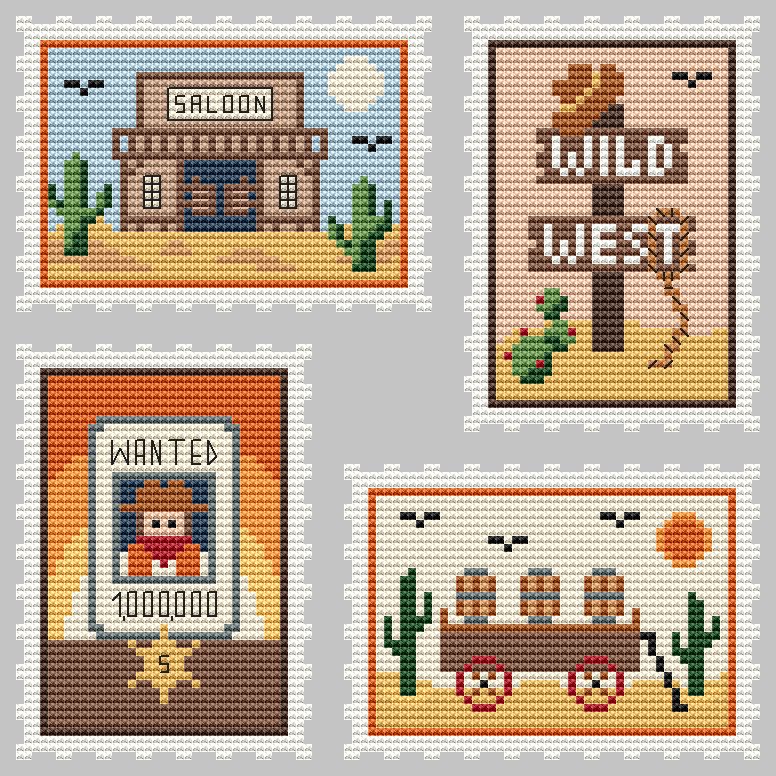 Western Stamps - Cross Stitch Pattern, zoomed in. Select this picture to zoom back out.