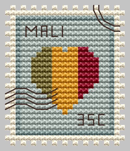 Mail Postage Stamp - Cross Stitch Pattern, zoomed in. Select this picture to zoom back out.