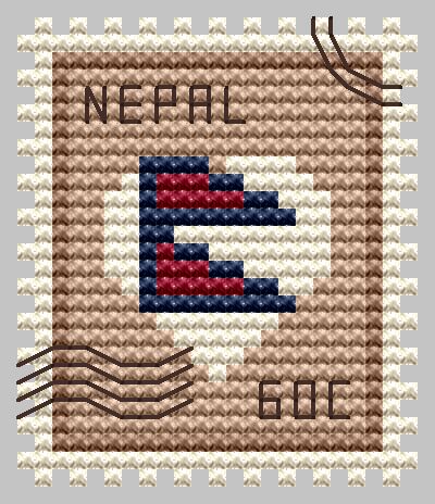 Nepal Postage Stamp - Cross Stitch Pattern, zoomed in. Select this picture to zoom back out.