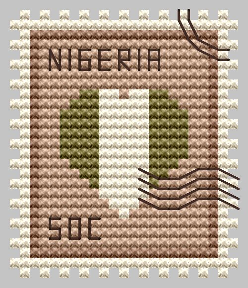 Nigeria Postage Stamp - Cross Stitch Pattern, zoomed in. Select this picture to zoom back out.
