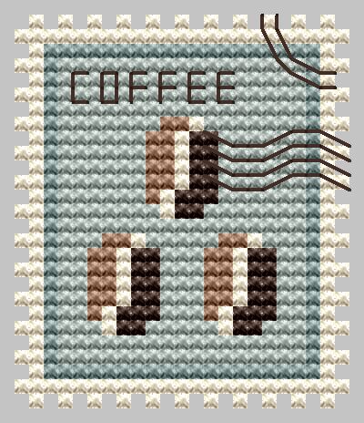 Coffee Beans Stamps - Cross Stitch Pattern, zoomed in. Select this picture to zoom back out.