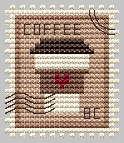 Coffee cup Stamps - Cross Stitch Pattern, zoomed in. Select this picture to zoom back out.