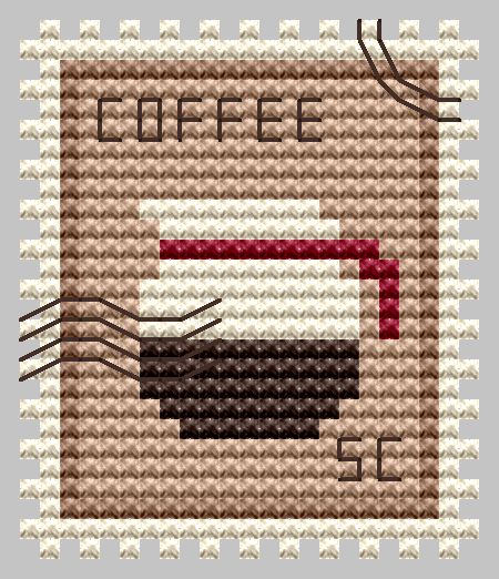 Coffee Pot Stamp - Cross Stitch Pattern, zoomed in. Select this picture to zoom back out.