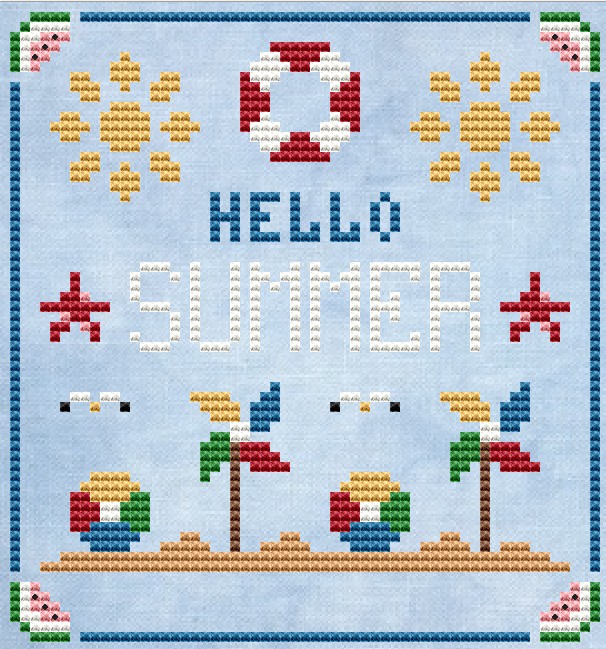 Hello Summer - Cross Stitch Pattern, zoomed in. Select this picture to zoom back out.