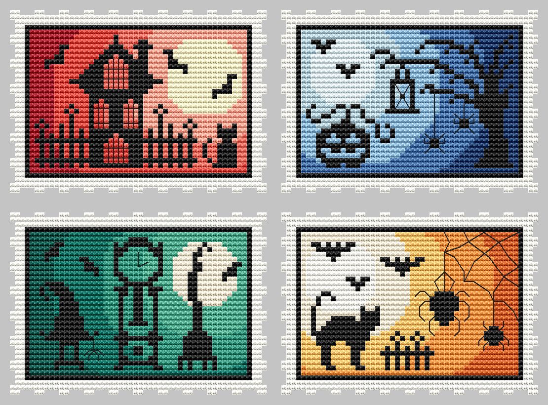 Halloween Stamps - Cross Stitch Pattern, zoomed in. Select this picture to zoom back out.