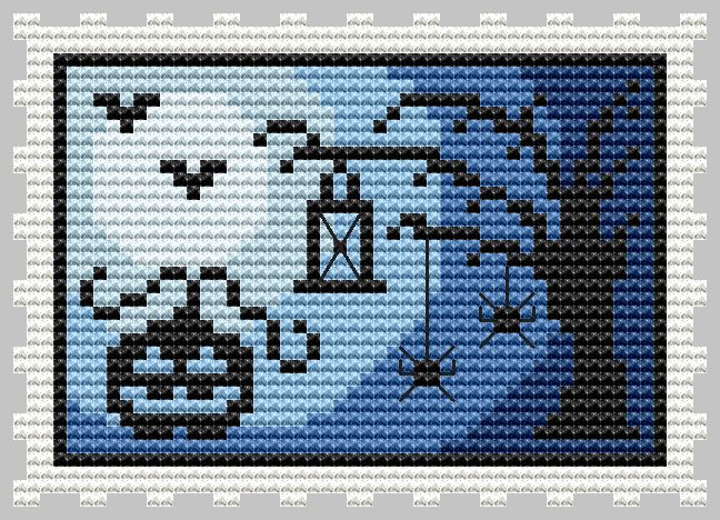 Blue Halloween Stamp - Cross Stitch Pattern, zoomed in. Select this picture to zoom back out.