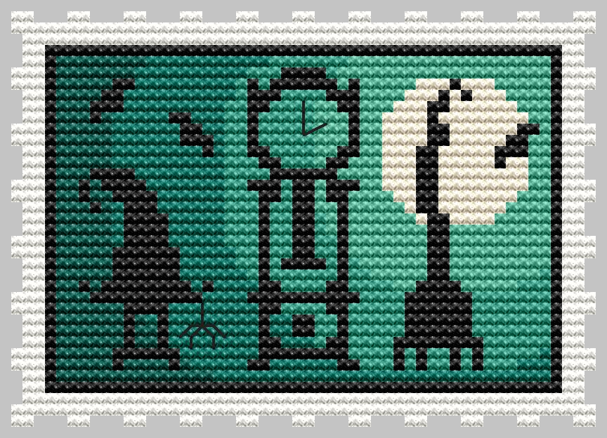 Green Halloween Stamp - Cross Stitch Pattern, zoomed in. Select this picture to zoom back out.