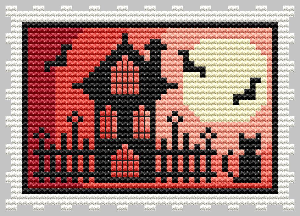 Red Halloween Stamp - Cross Stitch Pattern, zoomed in. Select this picture to zoom back out.