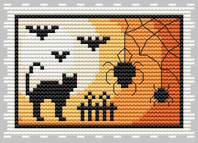 Yellow Halloween Stamp - Cross Stitch Pattern, zoomed in. Select this picture to zoom back out.