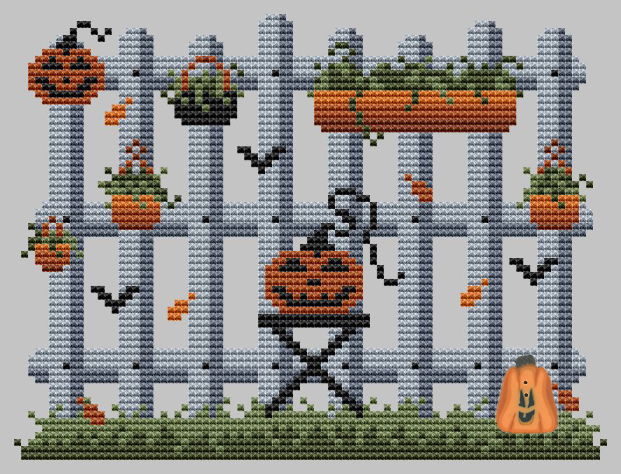 Halloween Garden - Cross Stitch Pattern, zoomed in. Select this picture to zoom back out.