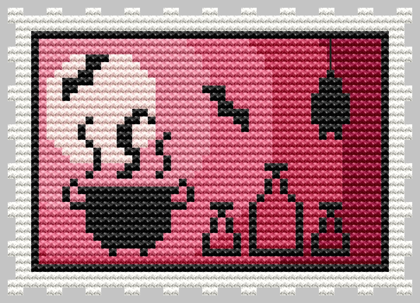 Pink Halloween Stamp - Cross Stitch Pattern, zoomed in. Select this picture to zoom back out.