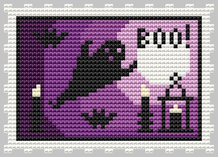 Purple Halloween Stamp - Cross Stitch Pattern, zoomed in. Select this picture to zoom back out.