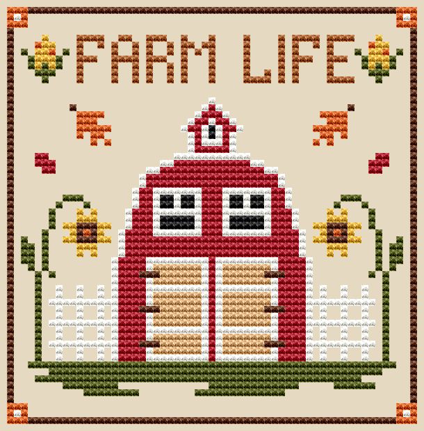 Farm Life - Cross Stitch Pattern, zoomed in. Select this picture to zoom back out.
