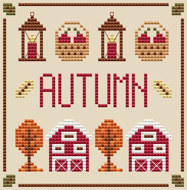 Autumn - Cross Stitch Pattern, zoomed in. Select this picture to zoom back out.