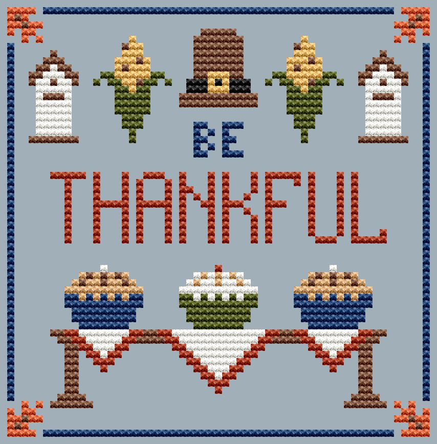 Be Thankful - Thanksgiving Cross Stitch Pattern, zoomed in. Select this picture to zoom back out.