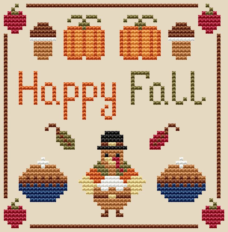 Happy Fall - Thanksgiving Cross Stitch Pattern, zoomed in. Select this picture to zoom back out.