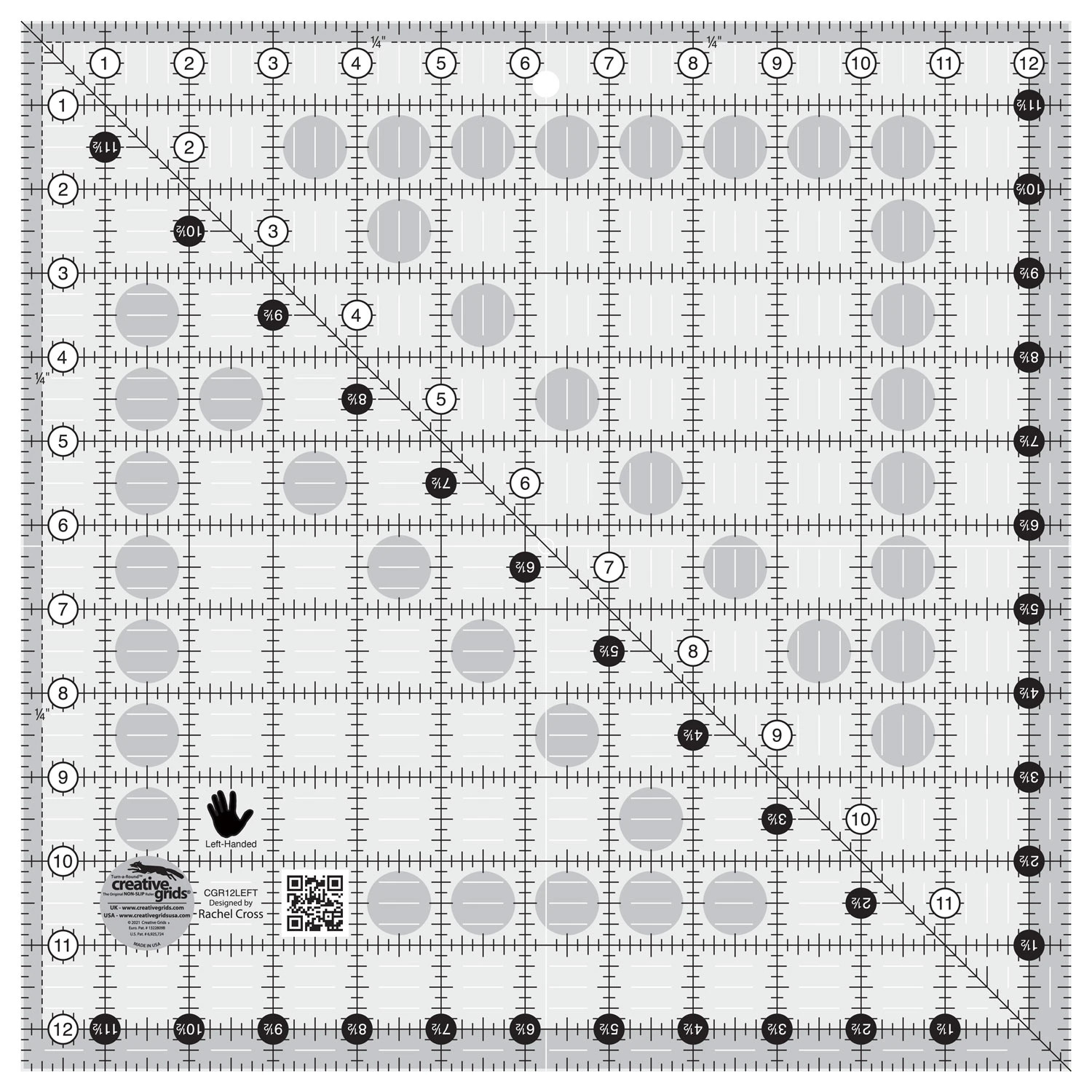 Creative Grids Left Handed Square Quilt Ruler 12.5"