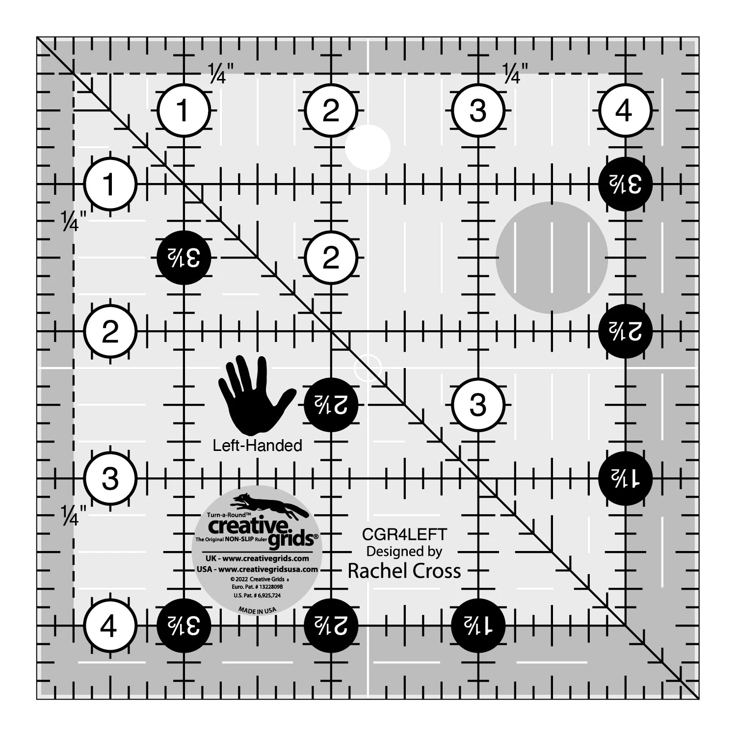 Creative Grids Left Handed Square Quilt Ruler 4.5"