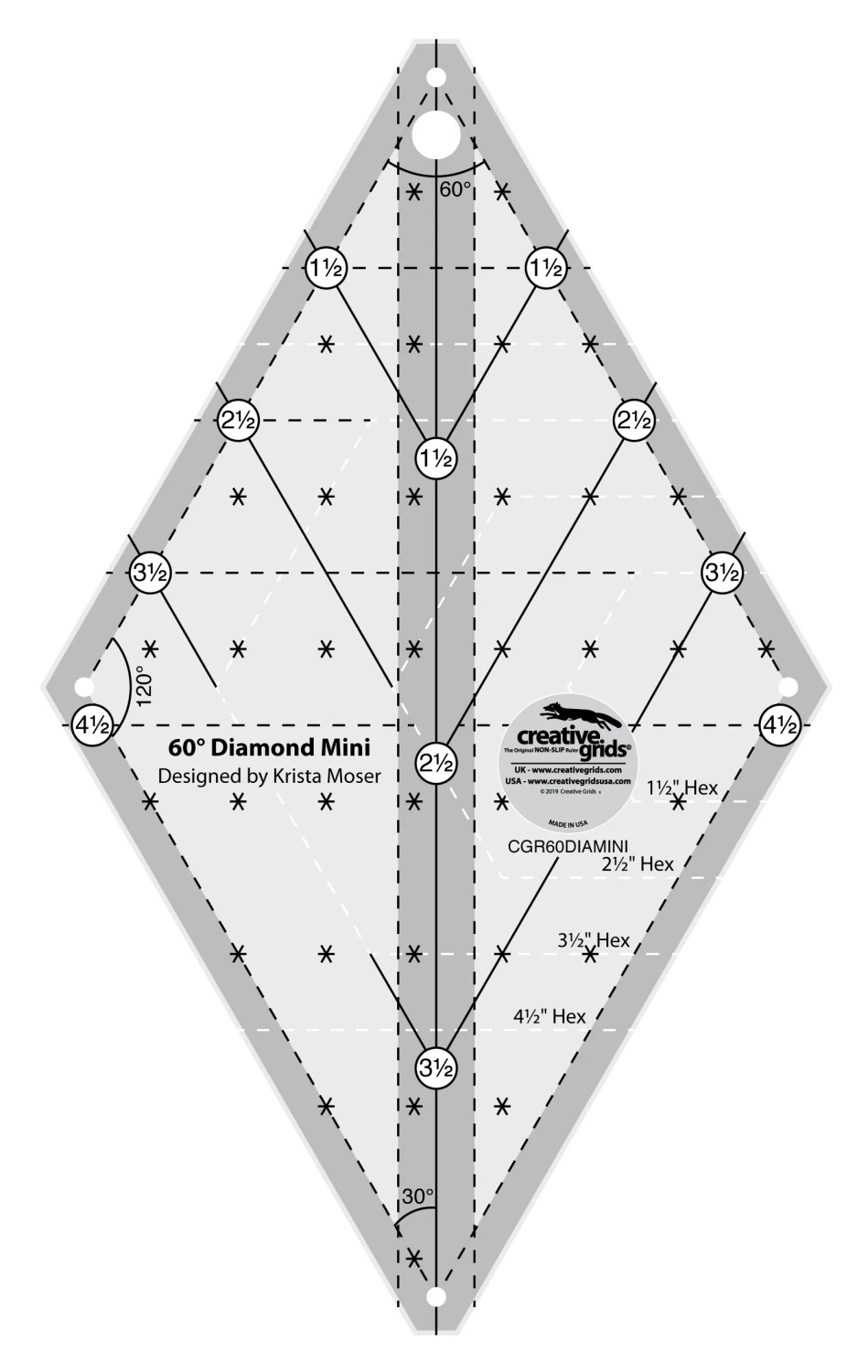 Creative Grids 60 Degree Mini Diamond Quilt Ruler