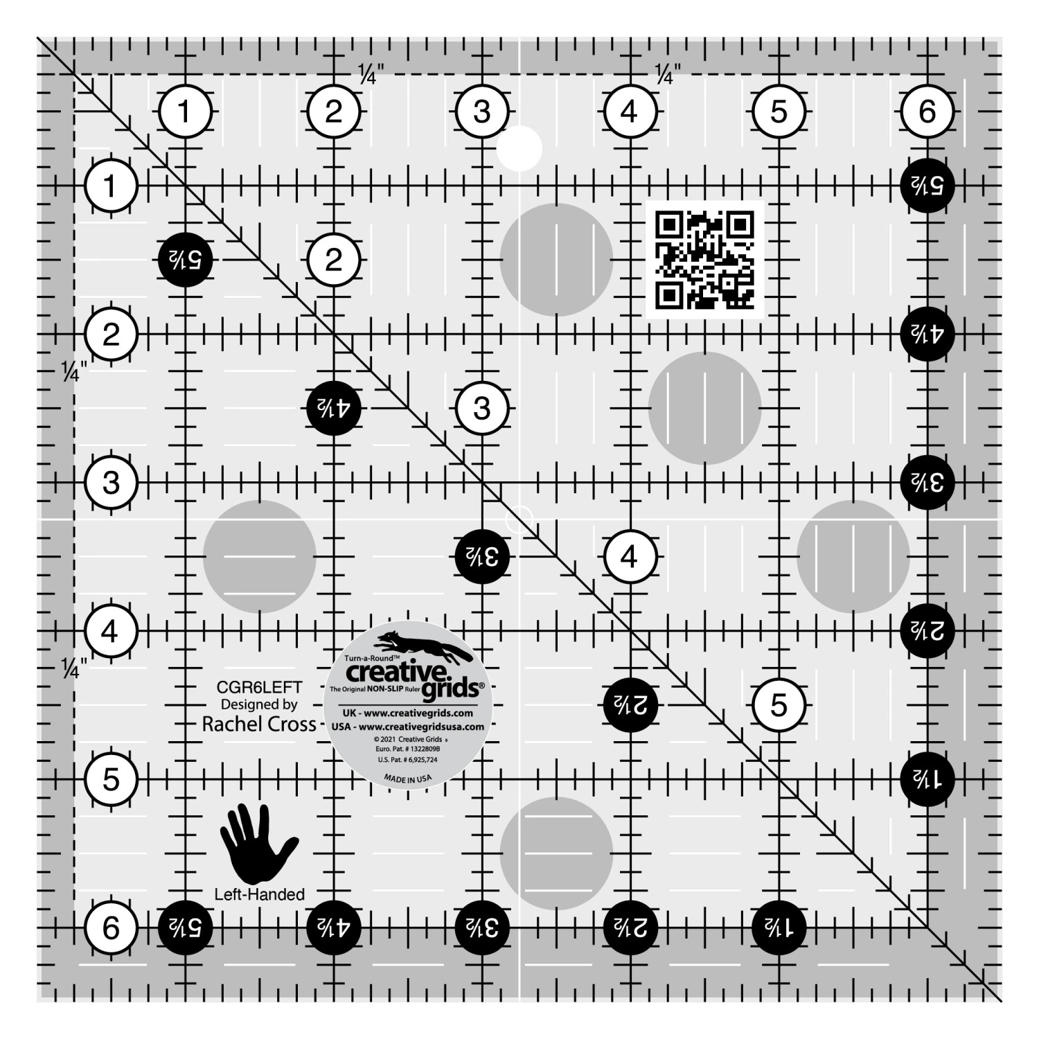 Creative Grids Left Handed Square Quilt Ruler 6.5"