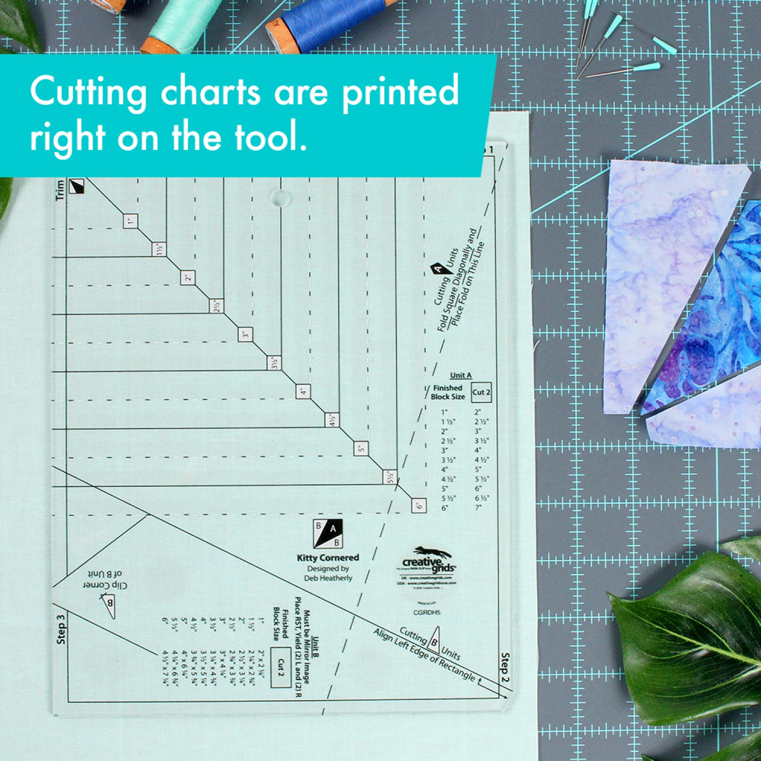 Creative Grids Kitty Corner Quilt Ruler - 11" x 11"