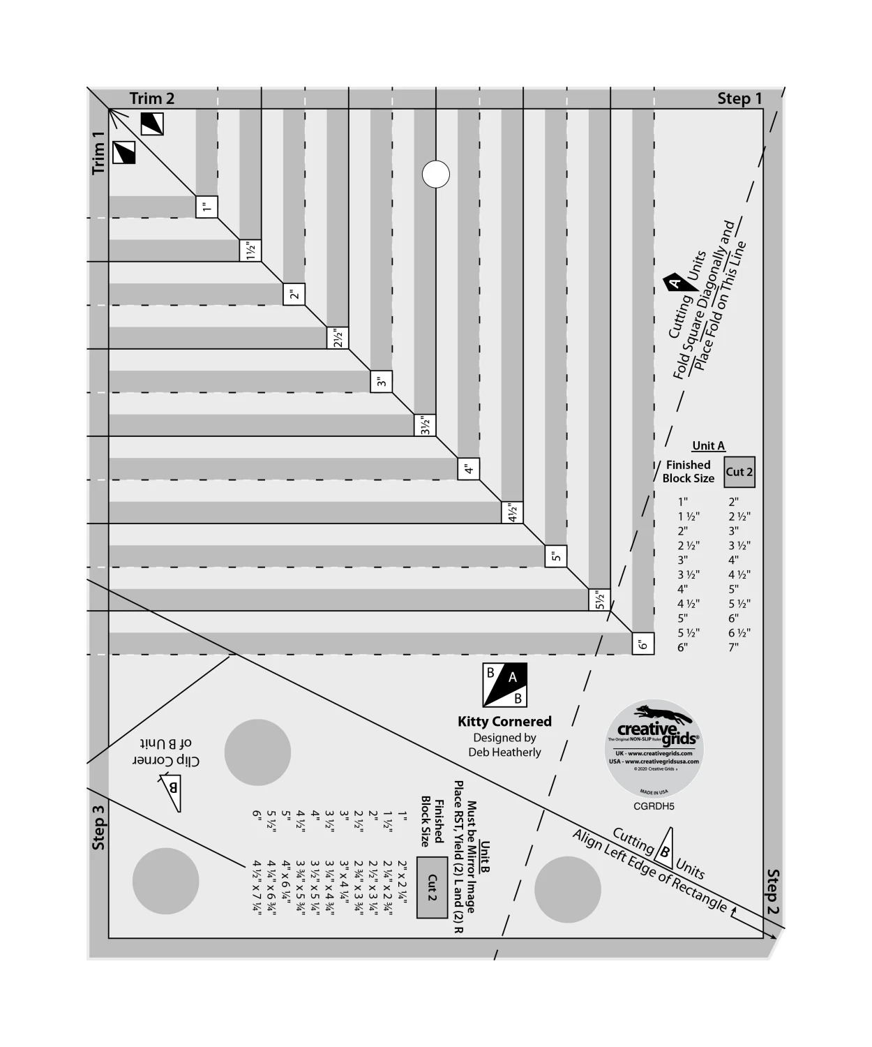Creative Grids Kitty Corner Quilt Ruler - 11" x 11"